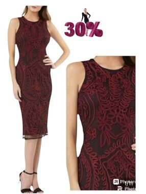 JS Collections Dark Berry Soutache Sheath Dress 2